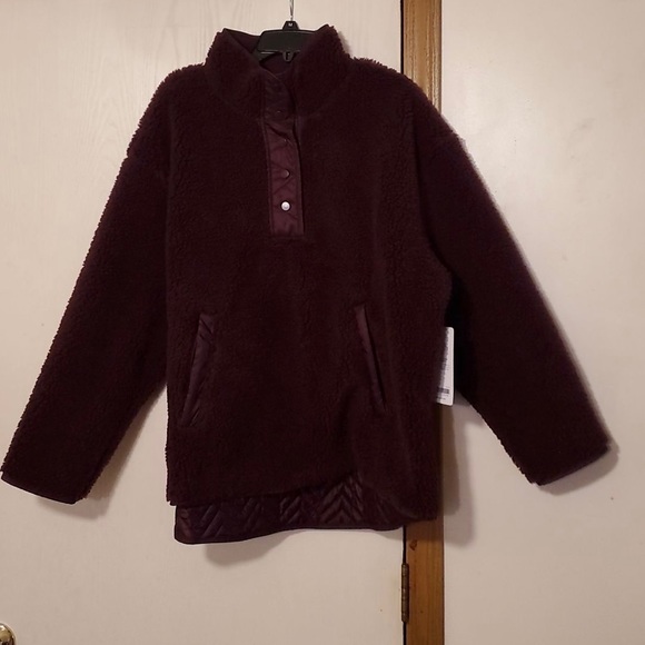Athleta cozy Sherpa snap sweatshirt color eggplant Color NWT - Picture 2 of 13